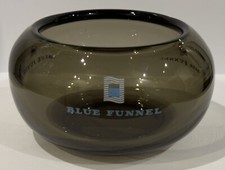 Blue Funnel Cruise Liner 1970s Heavy Glass Ashtray Repurposed To Candle Holder
