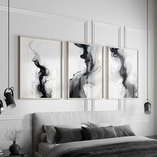 Abstract Modern Simple Minimal Gallery Wall Art Set of 3 Black and White Print