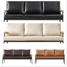 PU 3 Seats Sofa Wood Arm Metal Frame Comfort Save Space Office Home Hotel Lounge
