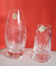 Small Crystal Vases, Stuart and Royal Brierley Crystal, 12cm and 9cm tall.