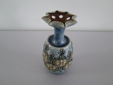 RARE SMALL ROYAL DOULTON LAMBETH STONEWARE 4.25" VASE MATCH STRIKER? 8 TOP HOLES