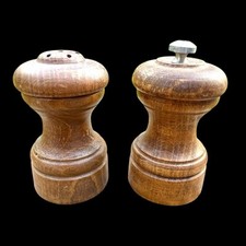 Vintage Signed France Woodcroftery Turned Wood Salt & Grind Pepper Shaker 3.5”