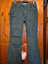 Motel Rocks Womens Midgreen Corduroy Flare Trousers Size M Cost £59 New