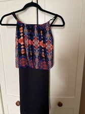 CAMEO ROSE Ladies Short Dress UK Size 6 Black Stretch Chiffon Trim Sleeveless