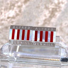 Alfred Dunhill 925 Sterling Silver Cufflinks Red White Stripes White Shell