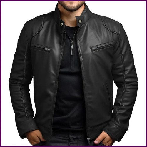 Men biker leather jacket - men's,
