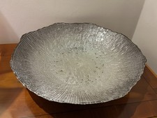 Art Glass Bowl Centerpiece Silver Studded Scalloped 