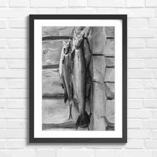 Vintage salmon fishing art - salmon,