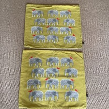 2x Habitat Cushion Covers. Grey Elephants, Red Birds & Yellow Background
