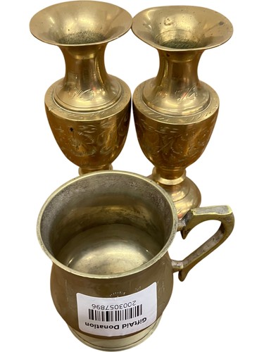 Vintage brass ornamental vases - brass,