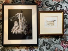 two AFGHAN HOUND prints - framed