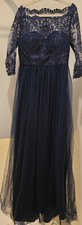Chi Chi London Navy  Blue Lace Saskia Maxi Embroidered Sleeves Prom Dress UK 14