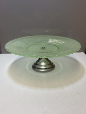 Art Deco Cake stand Chrome Green Glass