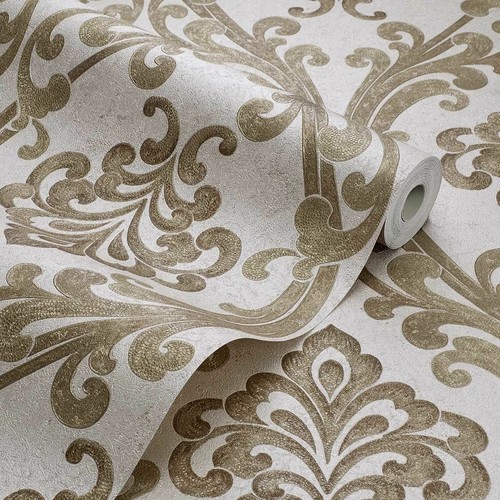 Gold black silver damask - black,