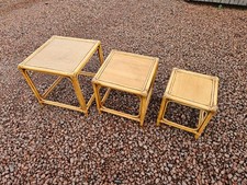Vintage Retro Bamboo Rattan Nest of 3 Side Tables Boho Plant Stands Side Table