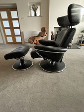 Stressless Jazz Leather Armchair Black Size M incl. Footstool Relax Function