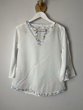 ANNE FONTAINE Paris White Light Weight Cotton Embroidered Blouse SZ2 Small