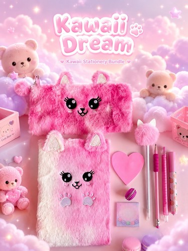 Kawaii pink stationary - stationary, bundle