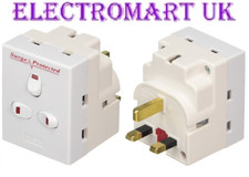 3 WAY SPIKE ANTI SURGE PROTECT 13A 13 AMP PLUG SOCKET ADAPTOR SWITCHED