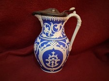 Antique Victorian Brownfield Relief Moulded Blue & White 1865 Tiverton Jug 18cm