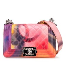 CHANEL Boy Chanel Coco Mark Chain Shoulder Bag Handbag Pink Multicolor Lambskin 