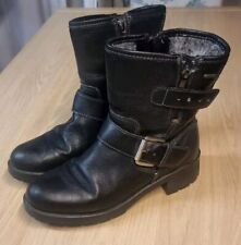 Women's Clarks Reunite Boots Black Nubuck Gore-Tex Biker Moto Faux Fur UK Size 5