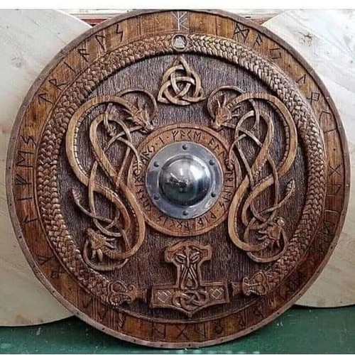 Viking shield with carved - viking,