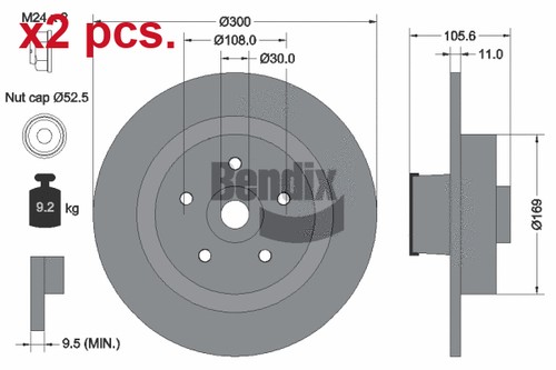 Pcs rear brake disc - x2, rotos