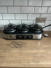 Tower T16015 Three Pot Slow Cooker Food Warmer Christmas Dinner + Spoons Buffet