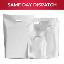 White Patch Handle Carrier Bags Plastic Shopping Bag for Cloth Gifts - All Sizes