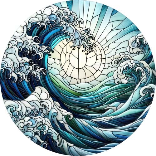 Stained glass ocean waves wall - stained,