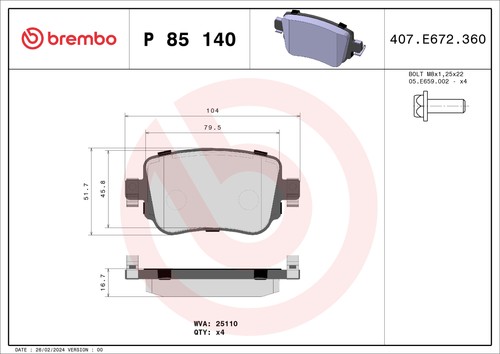 Brake pads set - rear, right