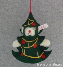Steiff 1998 German Christmas Hanging Ornament White Teddy Green Tree Ean 670329