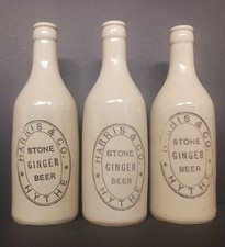 Vintage Stoneware Ginger Beer Bottles HARRIS & CO HYTHE STONE GINGER BEER x 3