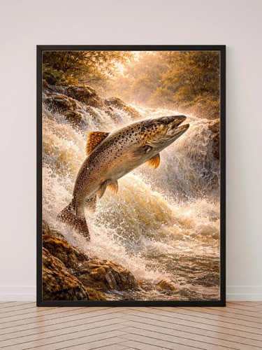 Salmon leaping waterfall print - waterfall,