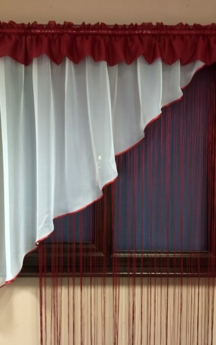 White voile net curtain with - white,