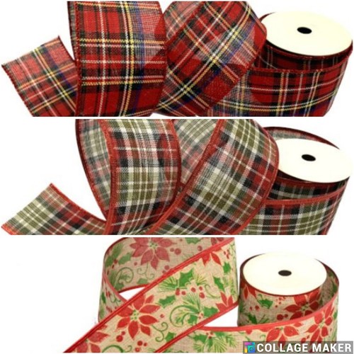 63mm burlap tartan poinsettia - tartan,