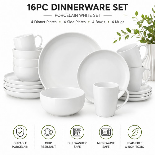 Piece dinnerware set white - 16,