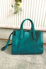Gorgeous FOSSIL Teal Cowhide Leather Twin Handle Bag With Shoulder Strap