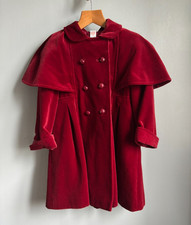 Vintage girls red velvet coat 4 years riding cape beret xmas retro princess BHS