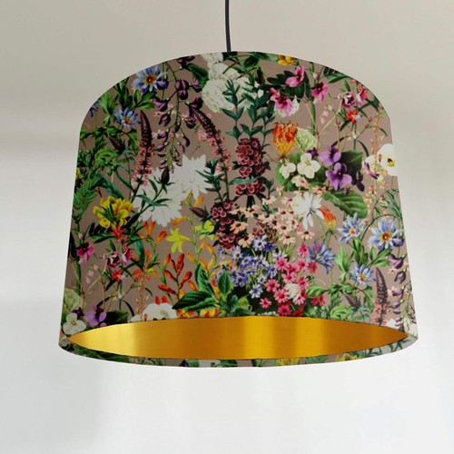 Grey flowers velvet drum