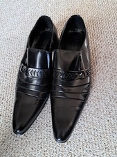 Mens Size 9 / Eu43 Black Polished Leather Slip On Winklepicker Shoes - WORN ONCE