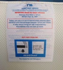 48"x 24" Mothercare 4'x2' Cot Bed Mattress with Removable Washable Cover