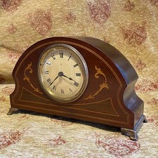 Antique 8 Day Edwardian Brass Mantle Clock Inlay Mahogany Victorian H.A.C Spares