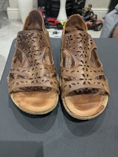 Pavers Floral Cut Out Leather Sandals  In Tan Size 42