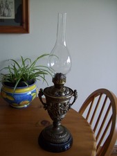 SUPERB VICTORIAN SPELTER OIL LAMP-VGC.