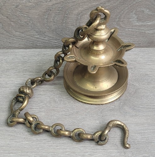 Antique brass hanging diya - brass, oil