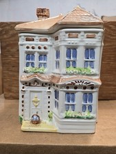 Avon Victorian Townhouse Vintage Canister Hand Painted Brazil Cookie Jar 10" N2