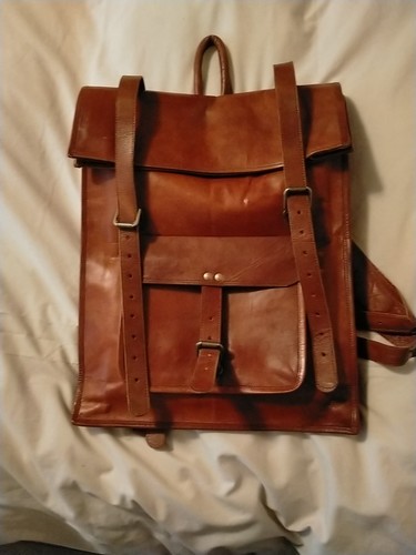 Goatskin hide rolltop backpack - hide,