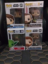 Star Wars Funkos Pop x 4 Obi Wan Kenobi Qui Gon Jin Yoda Anakin Pre Owned